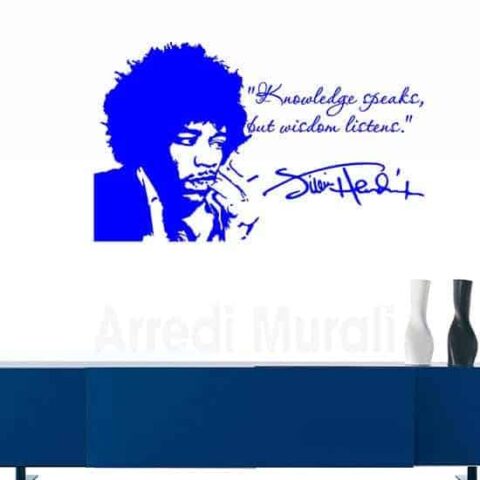 Tattoo da muro Jimi Hendrix con frase e viso blu