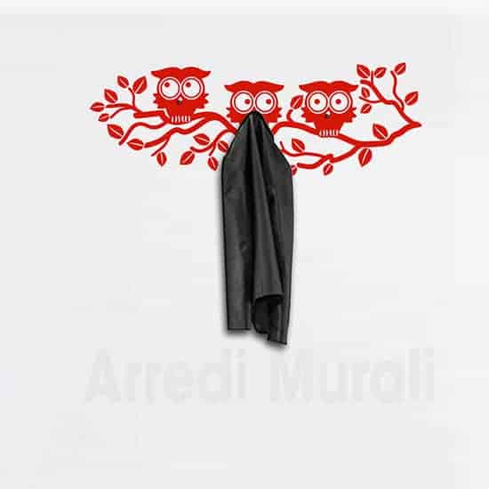 adesivi murali appendiabiti gufi rosso