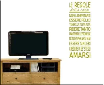 Adesivi murali frase Regole della casa arredo in vinile color oro