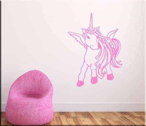 adesivo da muro cameretta bambini unicorno rosa