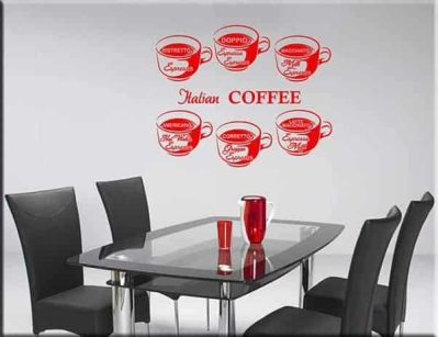Adesivi Murali Cucina Set Rimovibili - Tazze Di Caffè In Vinile Autoadesivo - Decorazione Parete 38x22cm Per Bar E Ristorante
