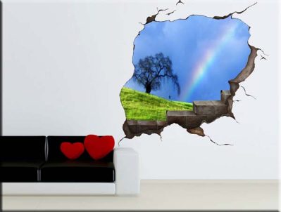 Adesivo murale buco nel muro trompe l'oeil