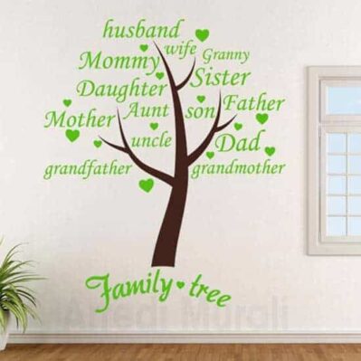 Adesivi murali albero family con scritte adesive
