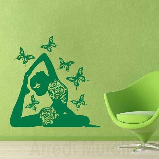 Adesivi Murali Con Orsetto Yoga E Farfalle | Rimovibili Per Cameretta, Aula, Soggiorno | Decorazione Da Parete Per Bambini