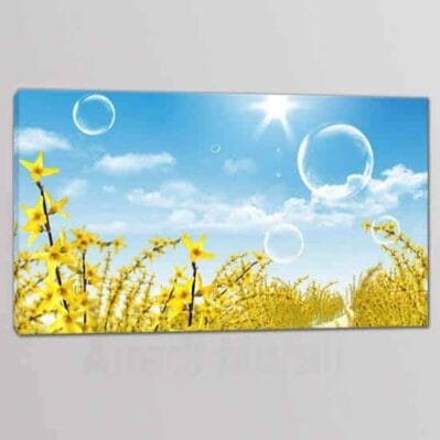 quadro a tela singola con paesaggio fiori gialli