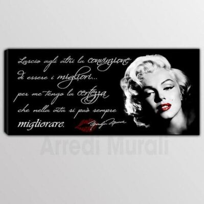 Quadro moderno frase Marilyn Monroe  sfondo nero e viso della diva