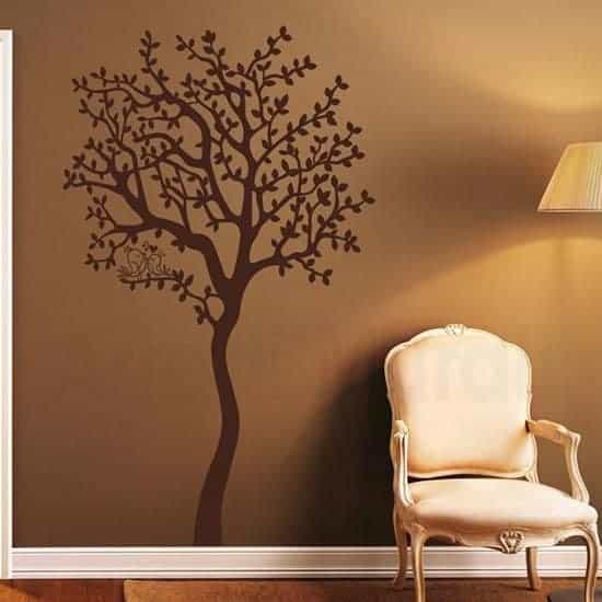 adesivi murali albero love con uccellini su ramo marrone