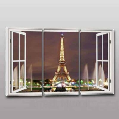 Tris quadri moderni stampa tela finestra Parigi