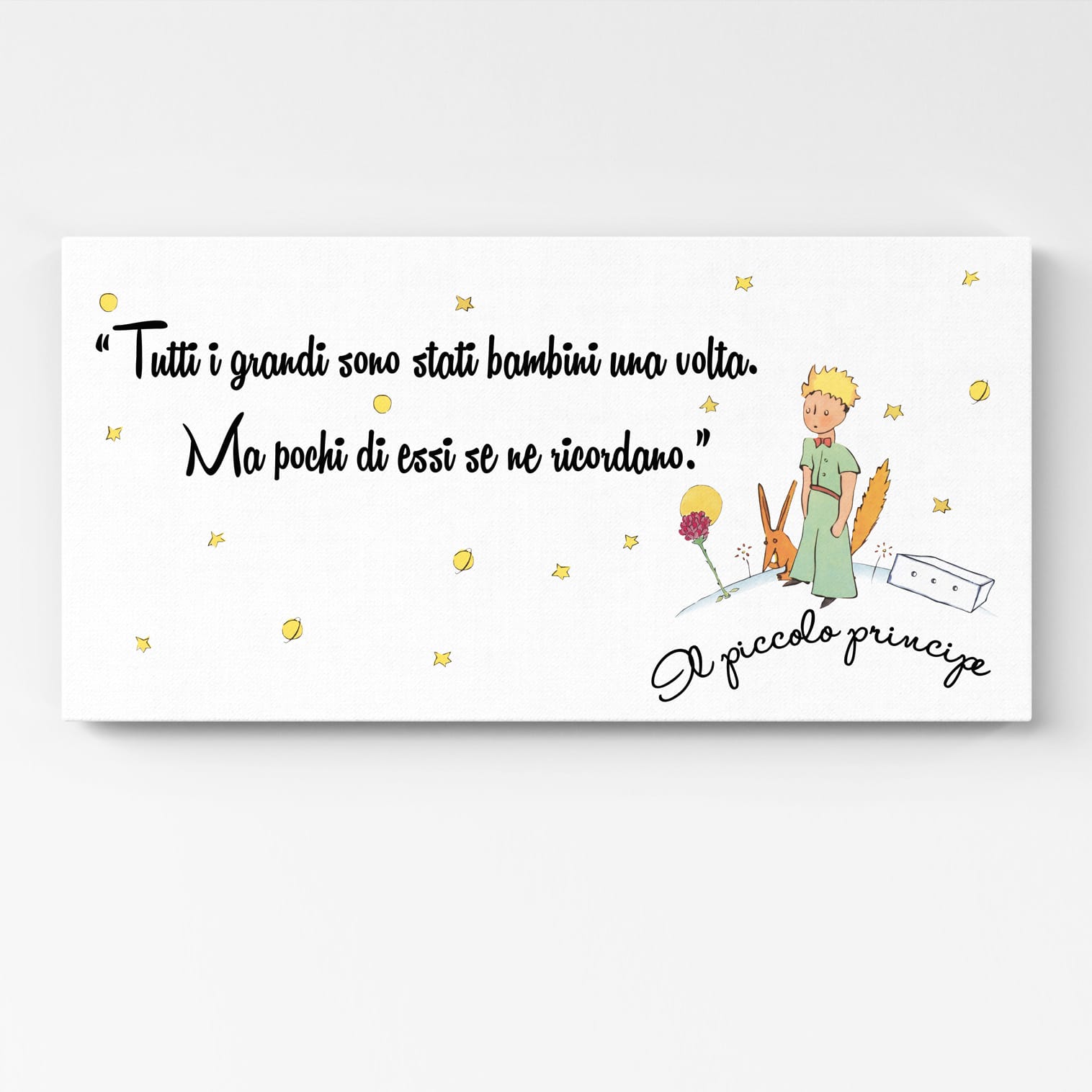 Quadro Il Piccolo Principe per bambini con frase celebre e illustrazione per cameretta