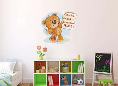 Adesivo personalizzato orsetto con nome e frase