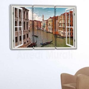 Quadri moderni stampa su tela finestra Venezia 3 tele