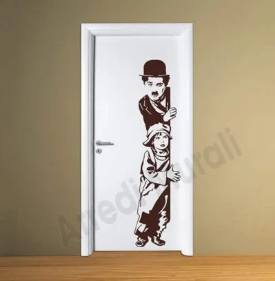KUSTOM ART Quadro da Parete Serie Attori Celebri Charlie Chaplin col Cane a Colori Stampa su Legno 25x18 cm