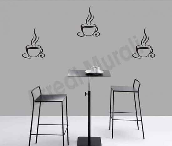 Adesivi Murali Cucina – 2 Tazze Di Tè E Caffè – Vinile Nero Rimovibile 21x15cm
