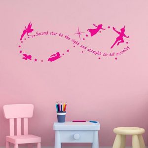 Adesivi murali frase Peter Pan decorazioni da parete rosa