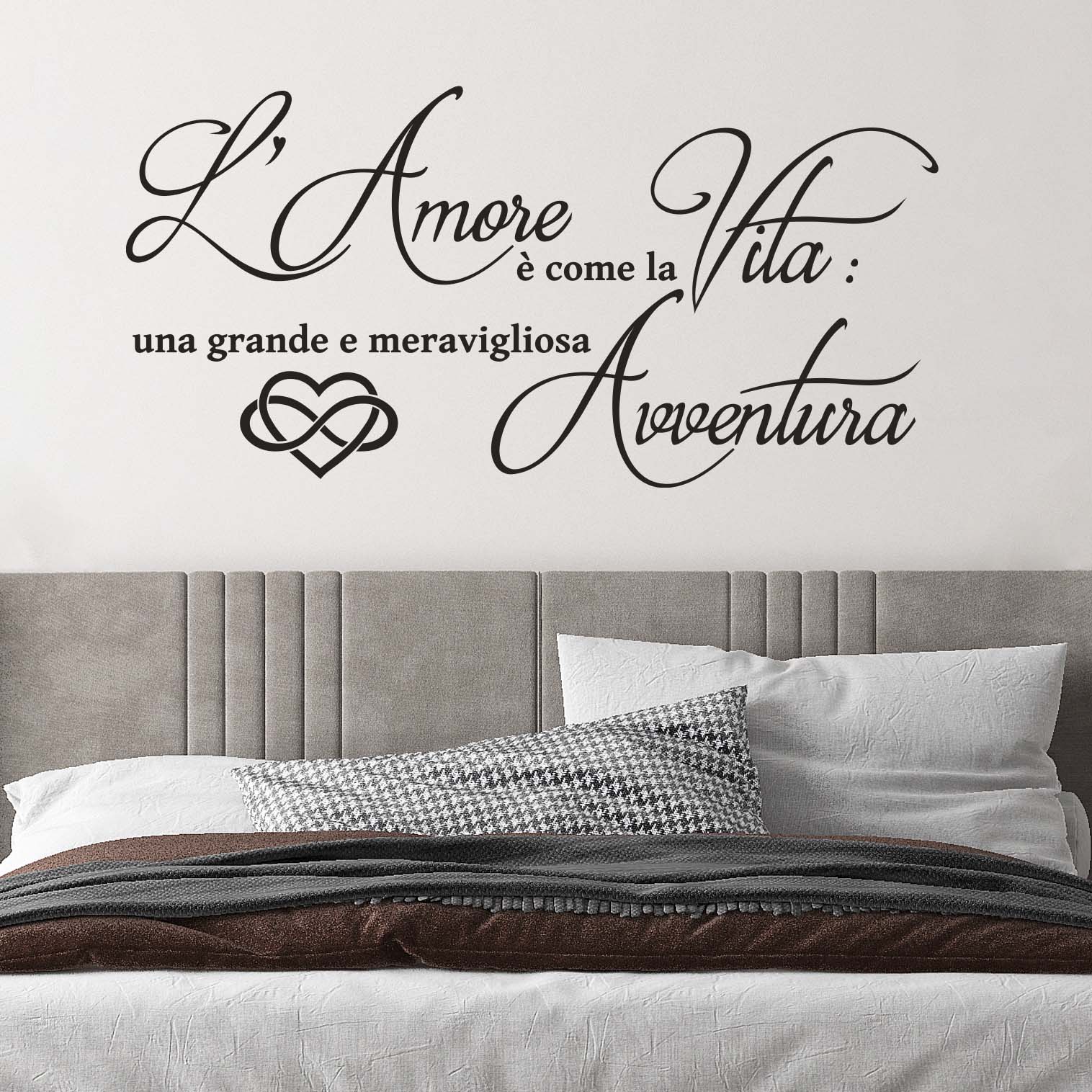 Decoro pareti camera da letto frase amore di colore nero