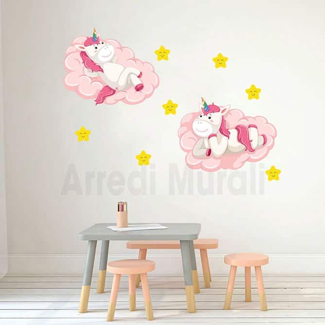 Adesivi murali bambini unicorni camerette, Arredi Murali