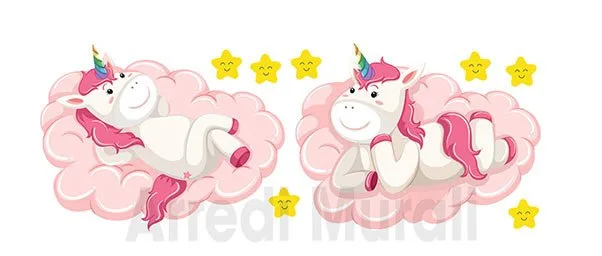 Adesivi Murali Supzone Unicorno – Fiori, Luna E Acchiappasogni, Foglio 30x90 Cm, Per Camerette E Soggiorni
