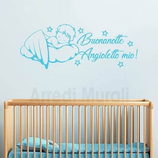 adesivi da parete cameretta neonato angioletto su nuvola celeste
