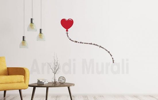Adesivi murali palloncino cuore con frase amore