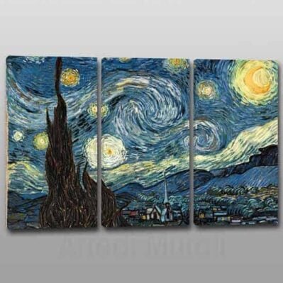quadri moderni Van Gogh riproduzione de La Notte Stellata su 3 tele