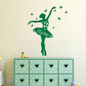 adesivi personalizzati ballerina con nome bimba verde