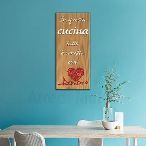 quadro frase cucina effetto legno con scritte dedicate a chi ama cucinare