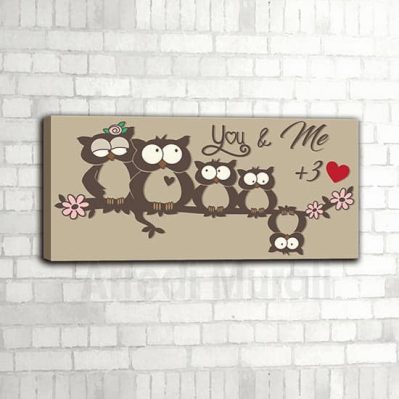 quadro gufetti famiglia ispirato ad una simpatica famiglia di 5 persone, decorazione da parete simpatica e divertente