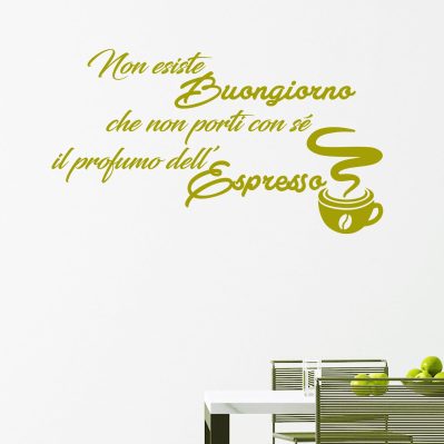 Adesivi murali buongiorno di colore oro per cucine sofisticate.