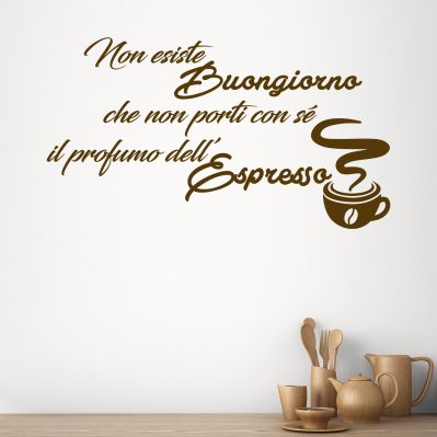 Adesivi murali buongiorno con frase caffè arredo bar o cucina WS1689