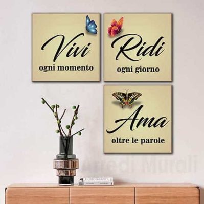 Quadretti con scritte Vivi Ridi Ama 3 quadri moderni con frasi