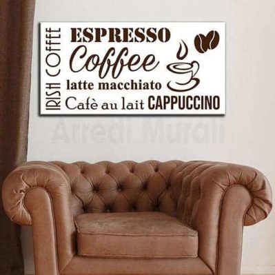 Quadro moderno coffee bar con sfondo bianco scritte marroni disposizione rettangolare
