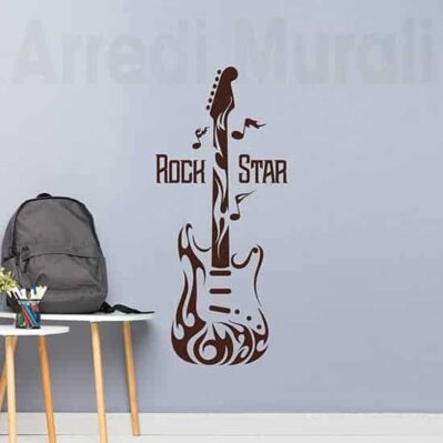 Adesivi da parete chitarra rock, decorazioni murali marroni