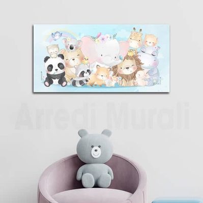 Quadro moderno per bambini con animaletti decorazione da parete