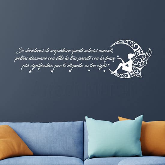 Adesivi murali personalizzati con frase e luna di colore bianco