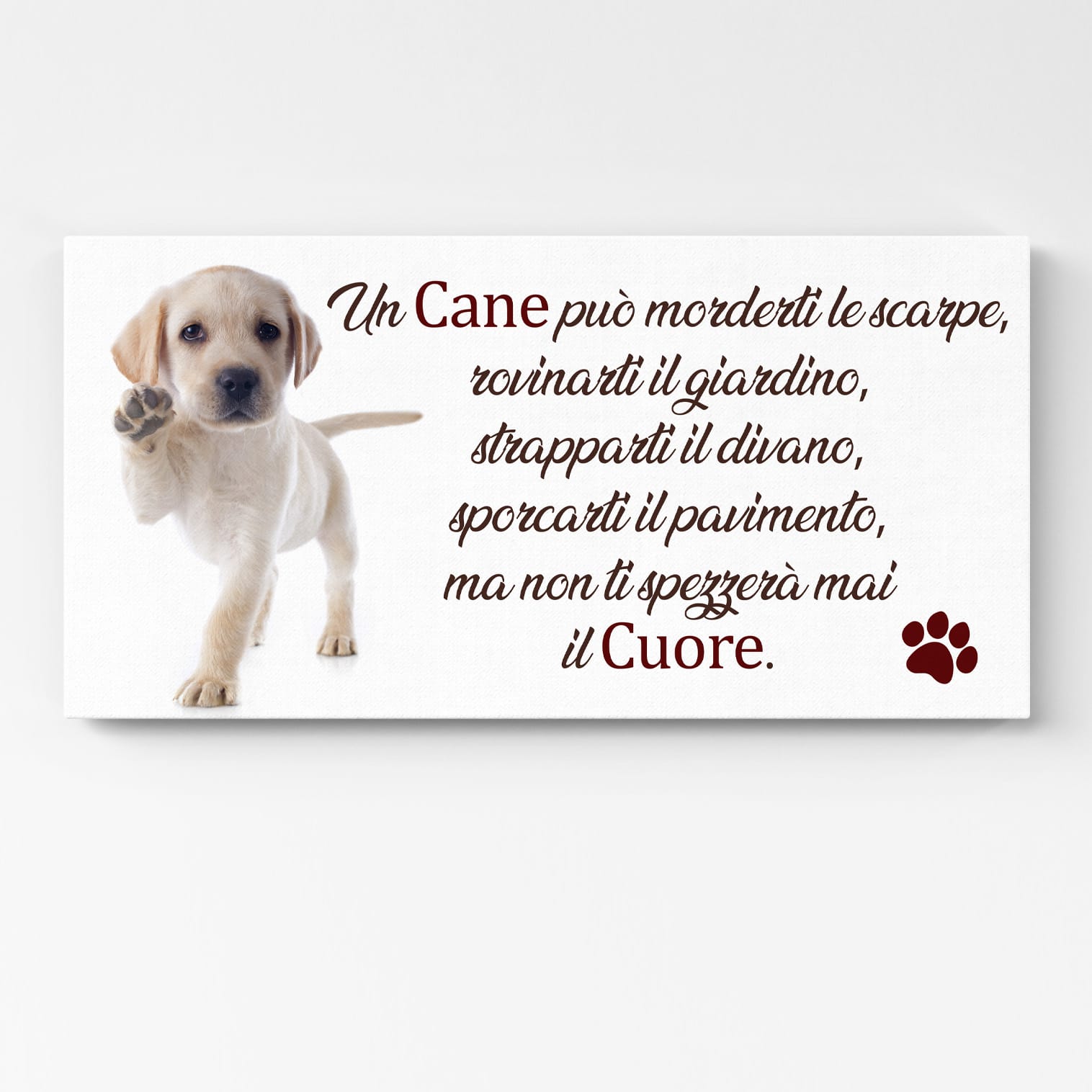 Quadro da parete con frase sul cane stampato su tela e pronto da appendere