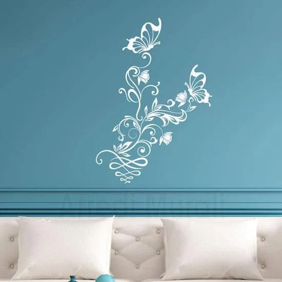 Decorazione adesiva con farfalla e fiori, adesivi murali per la casa