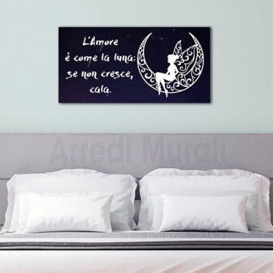 quadro su tela con frase e fata su luna senza cornice per letto matrimoniale