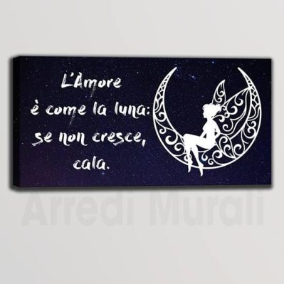 quadro su tela con frase e fata su luna senza cornice