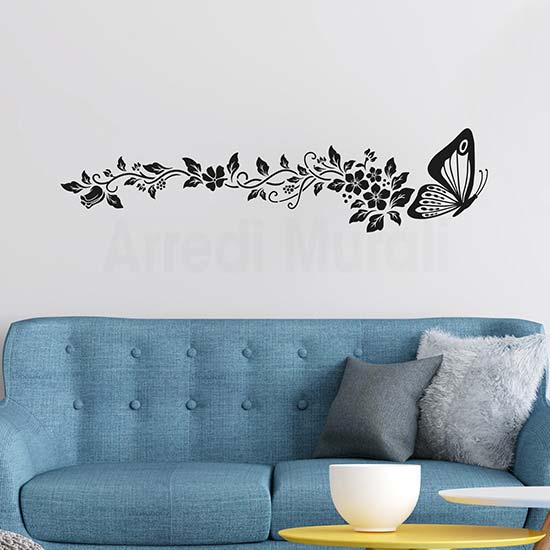Decorazione adesiva con farfalla e fiori
