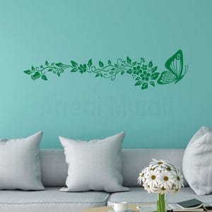 Decorazione adesiva con farfalla e fiori, adesivi murali