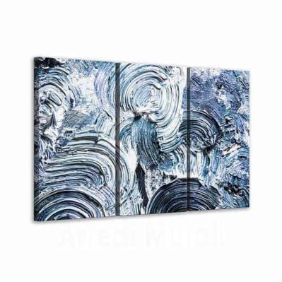 Quadri astratti moderni pennellate blu tre tele canvas