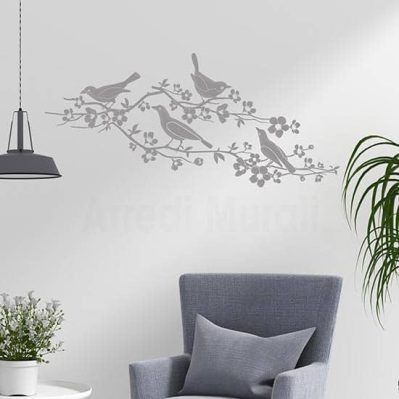 Adesivi murali fiori e uccelli, decorazioni da parete
