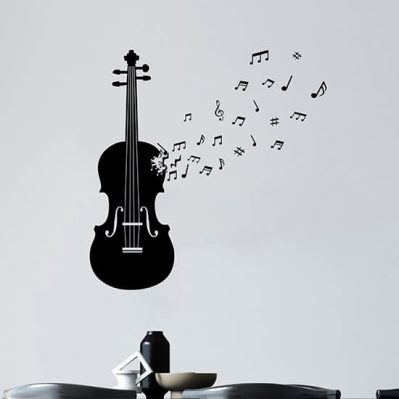 Adesivi murali violino con note, decorazioni da parete