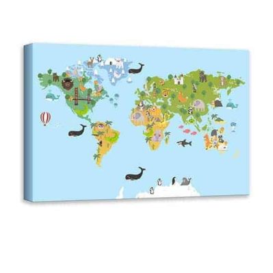 Quadro per bambini animali del mondo, stampa su tela per arredare Q835
