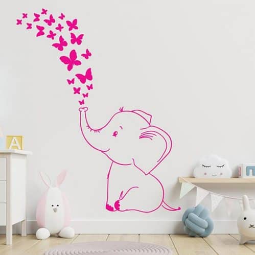 lovely label Adesivi murali per bambini - Stickers murali con elefanti non laminati e senza PVC per decorazione - Decalcomanie di arte con 60 stickers con colore grigio e blu