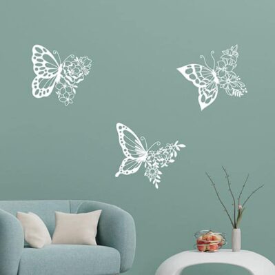 Stickers murali farfalle adesive con fiori