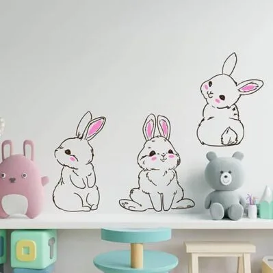 Adesivo Da Parete Personalizzato Per Bambini Con Nome - Design Acquerello Conigli Rosa, Decorazione Camera - Foto 4
