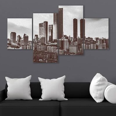 Quadri su tela con paesaggio a carboncino della città