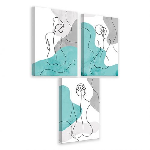 3 Quadri Astratti Su Tela, Moderni, Colori Blu, Bianco E Grigio, 54x82 Cm Ciascuno, Decorazione Parete