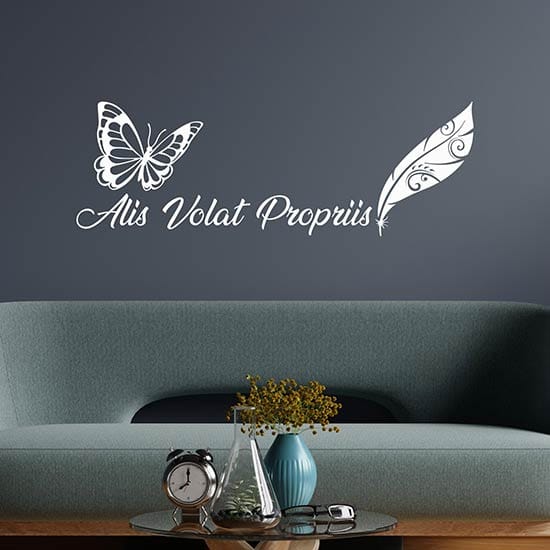 Decorazione adesiva da muro con scritta e farfalla